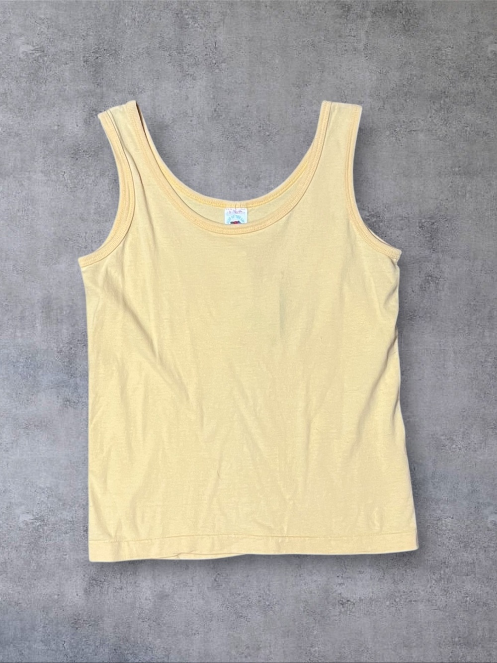 Vintage 90s Fruit of the Loom Sz S 100% Cotton Pale Butter Yellow Tank Top